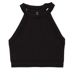 Aerie Superchill Ribbed Seamless Bra Top XL Black High Neck Sports Longline